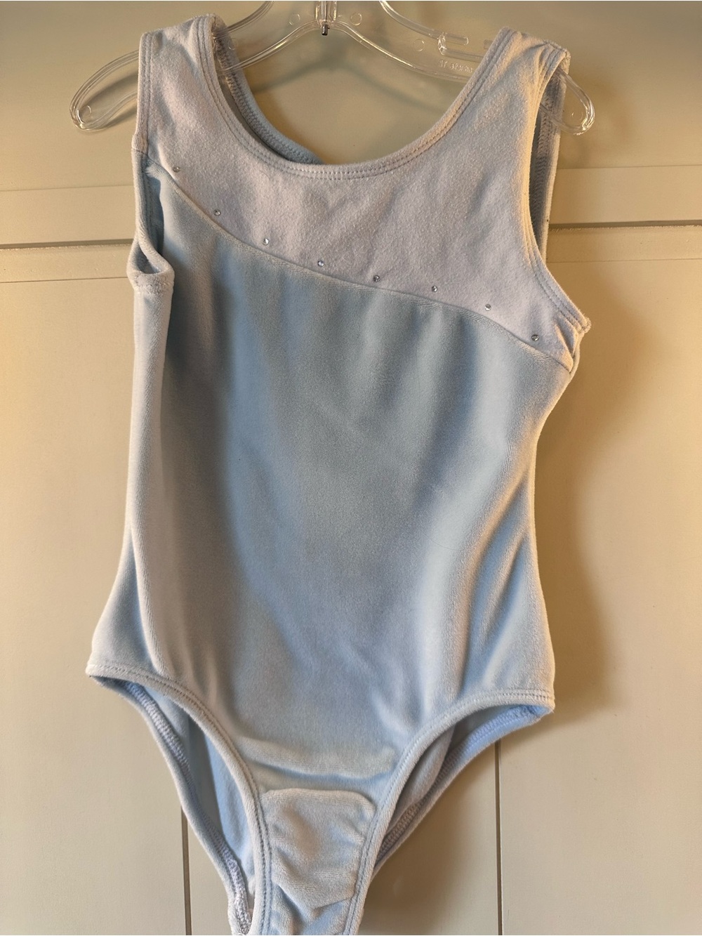 Danskin Light Blue Girls Sleeveless Dance Leotard with Rhinestone Trim